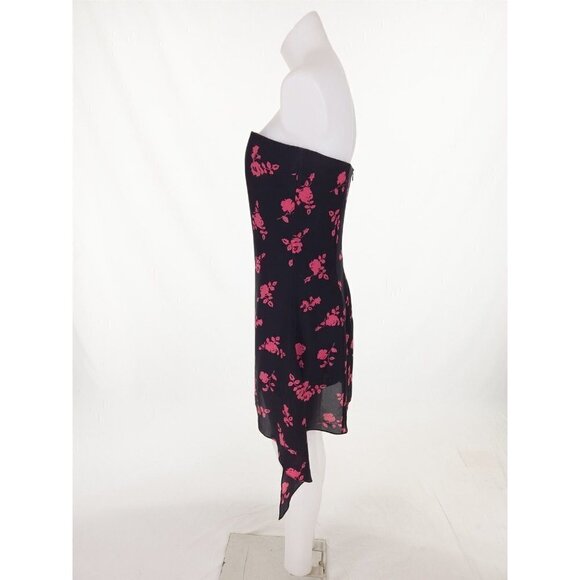 VERSUS VERSACE New 46 US 10 Strapless Floral-print Silk-crepe Mini Dress Black - Picture 8 of 15